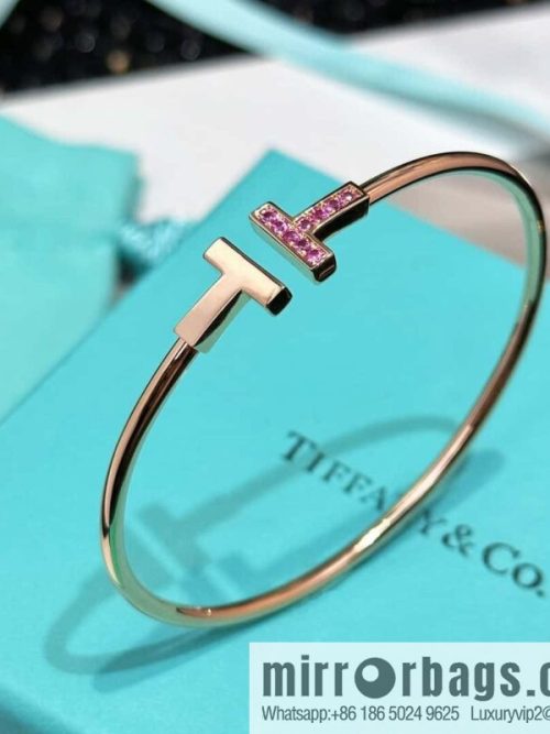 Pink Diamond ☀️ Tiffany & co, Classic T Series, Turquoise Rose Gold Double T Bracelet with Diamonds ☀️