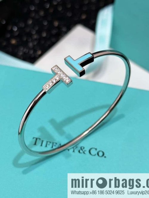 ☀️Turquoise ☀️ Tiffany & co, Classic T Series, Turquoise Silver Double T Bracelet with Diamonds ☀️