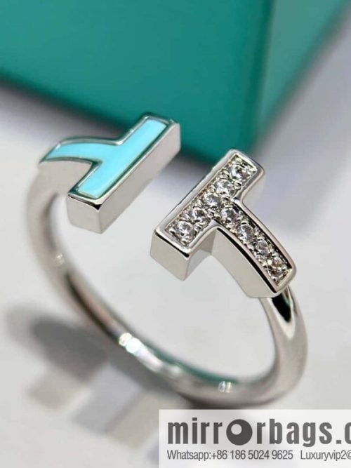 ☀️Tiffany & co Tiffany, Classic T-Series, Turquoise Silver Double T-Ring with Diamonds ☀️