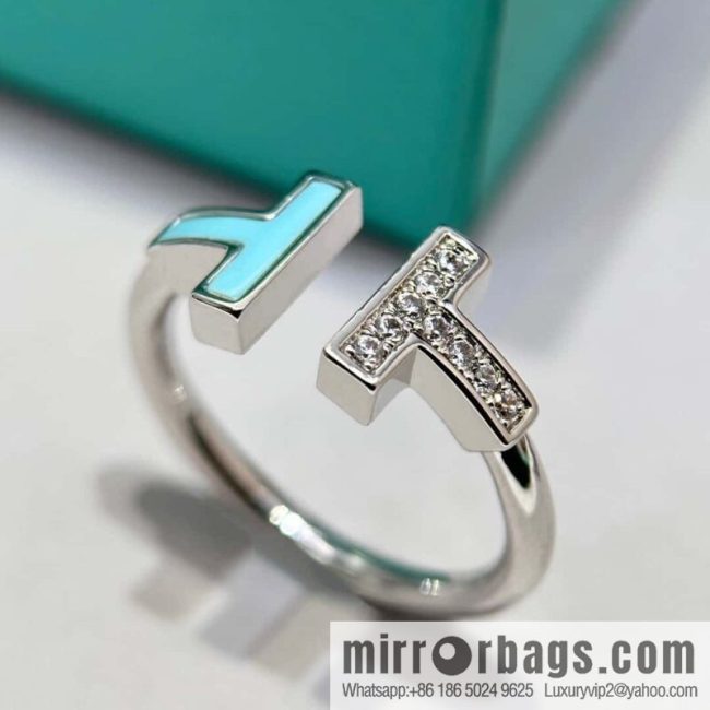 ☀️Tiffany & co Tiffany, Classic T-Series, Turquoise Silver Double T-Ring with Diamonds ☀️