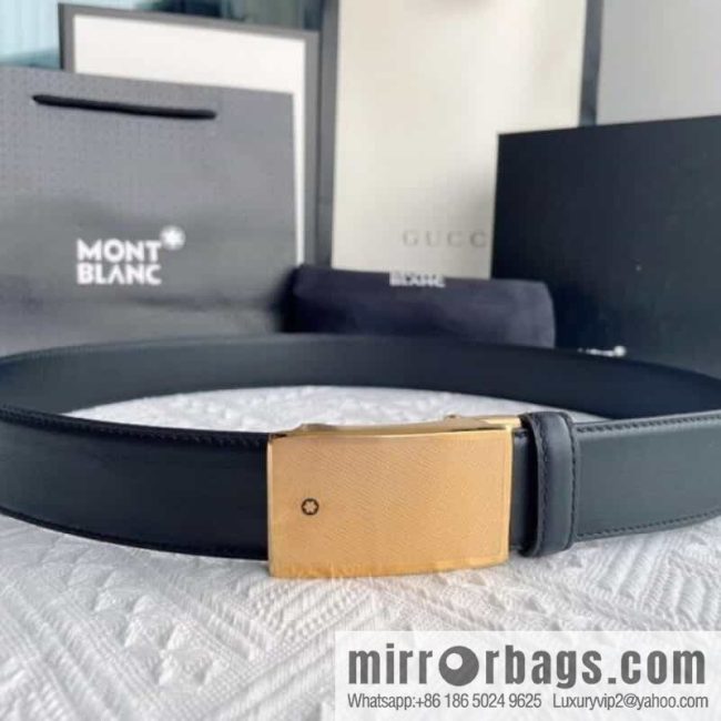 Montblanc, selected first-layer cowhide hexagonal star capsule metal automatic buckle belt 3.5cm - Image 3