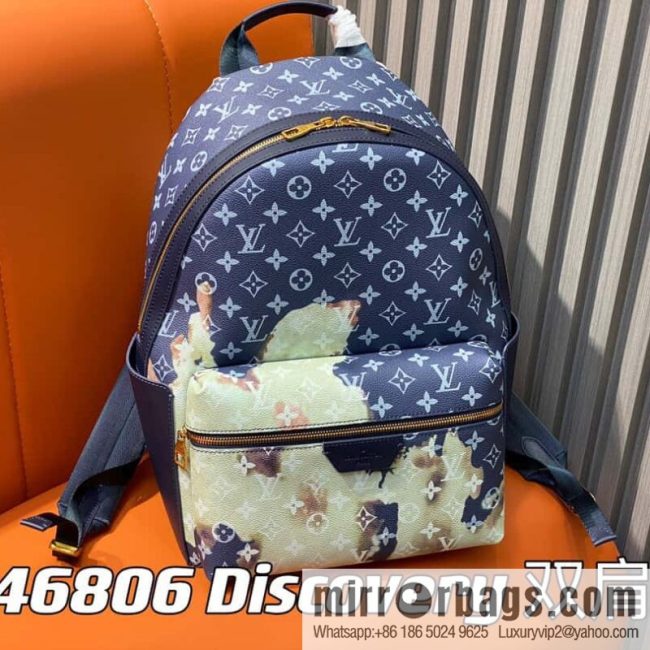 M23905 Blue flame backpack Discovery backpack M46553 monogram flame rose silk screen side double bag men\'s backpack backpack