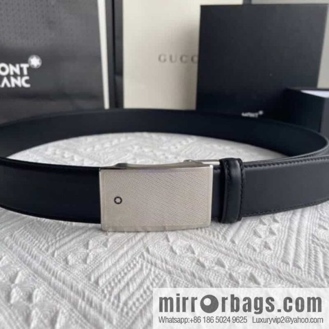 Montblanc, selected first-layer cowhide hexagonal star capsule metal automatic buckle belt 3.5cm - Image 2