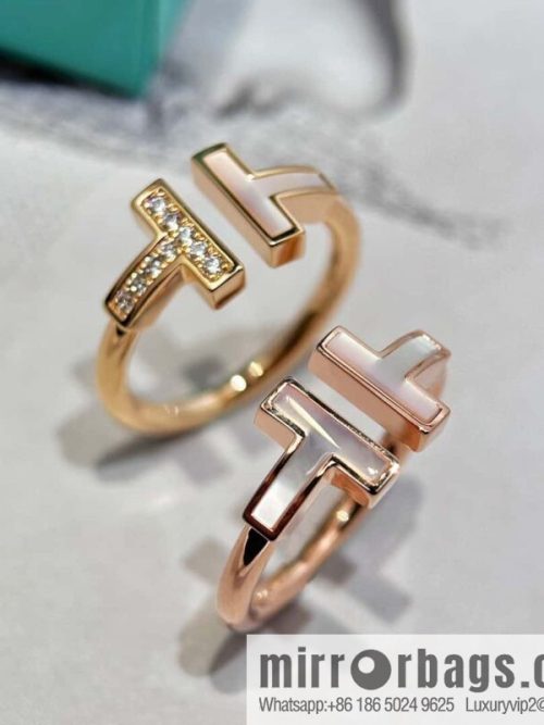 ☀️Tiffany & co Tiffany, classic T series, white shell belt diamond rose gold double T ring ☀️