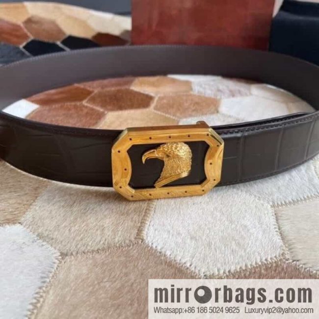 STEFANO RICCI Stephen Raunich Counter Stainless Steel Eagle Head Inner Wear Metal Buckle 3.8cm First Layer Cowhide Fine Imitation Crocodile Leather Belt - Image 3