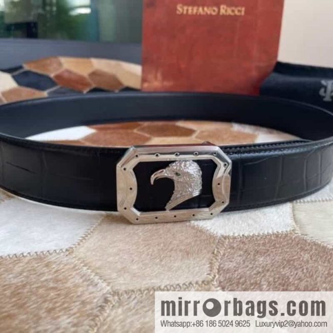 STEFANO RICCI Stephen Raunich Counter Stainless Steel Eagle Head Inner Wear Metal Buckle 3.8cm First Layer Cowhide Fine Imitation Crocodile Leather Belt - Image 2