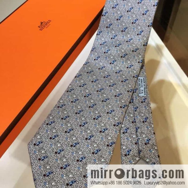 Hermes 100% Top Twill Silk Spaceship Tie - Image 2