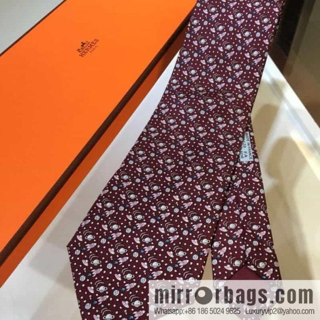 Hermes 100% Top Twill Silk Spaceship Tie - Image 3