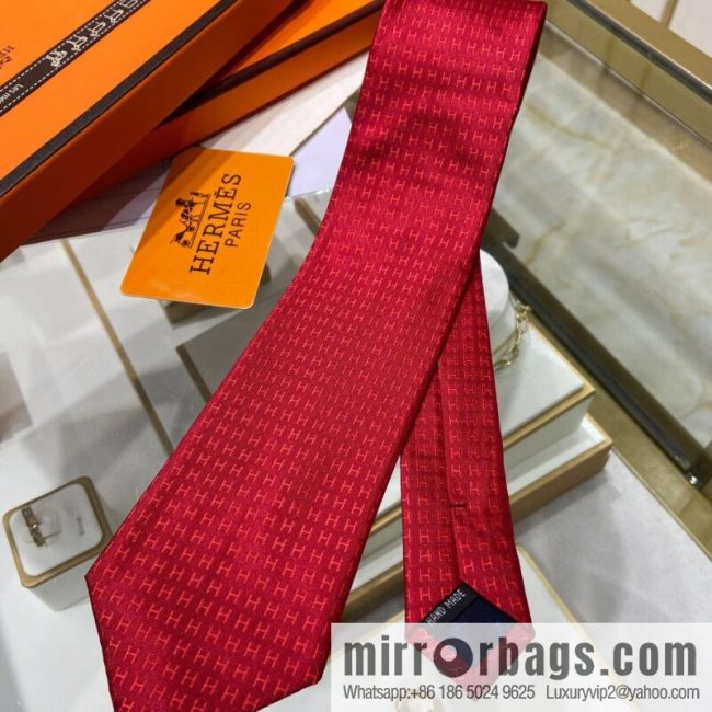Hermes 100% Top Twill Silk H-Pattern Jacquard Tie - Image 4