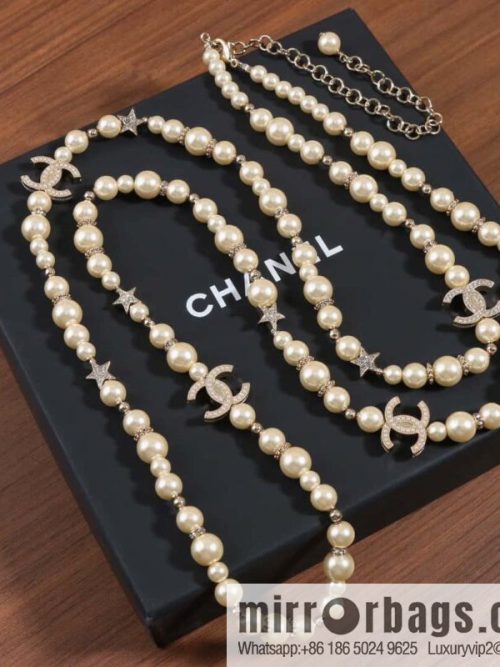 ☀️New ☑️ Chanel Double C Pearl Pentagram ⭐ Star Sweater Chain Necklace