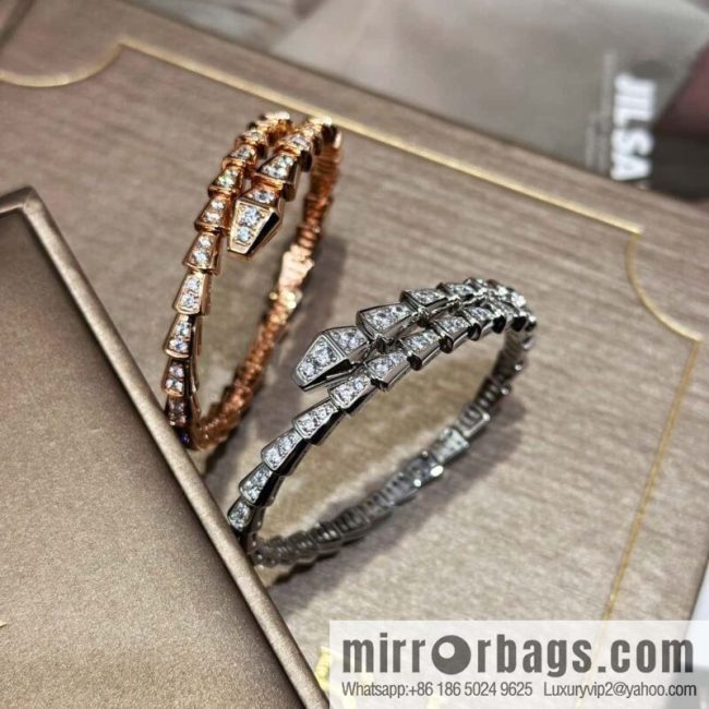☀️Bulgari BVLGARI Narrow Edition Full Diamond Snake Bone Bracelet ☀️ Rose Gold, Silver ☀
