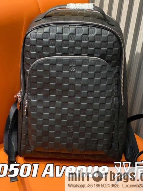 [Original single boutique] N40501 black full leather pressure grid, full leather backpack series Avenue backpack