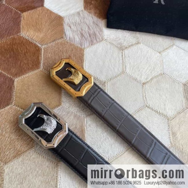 STEFANO RICCI Stephen Raunich Counter Stainless Steel Eagle Head Inner Wear Metal Buckle 3.8cm First Layer Cowhide Fine Imitation Crocodile Leather Belt