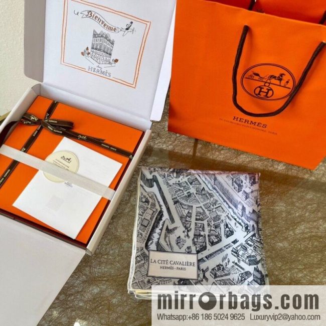 Hermes \"City of Horses\" 100% silk scarf