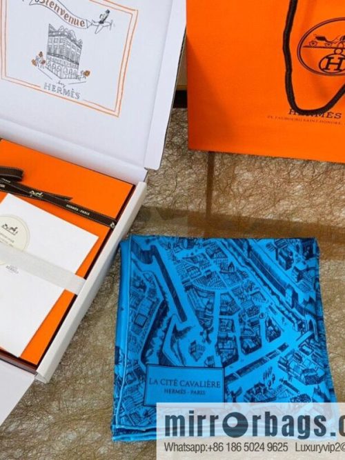 Hermes \"City of Horses\" 100% silk scarf