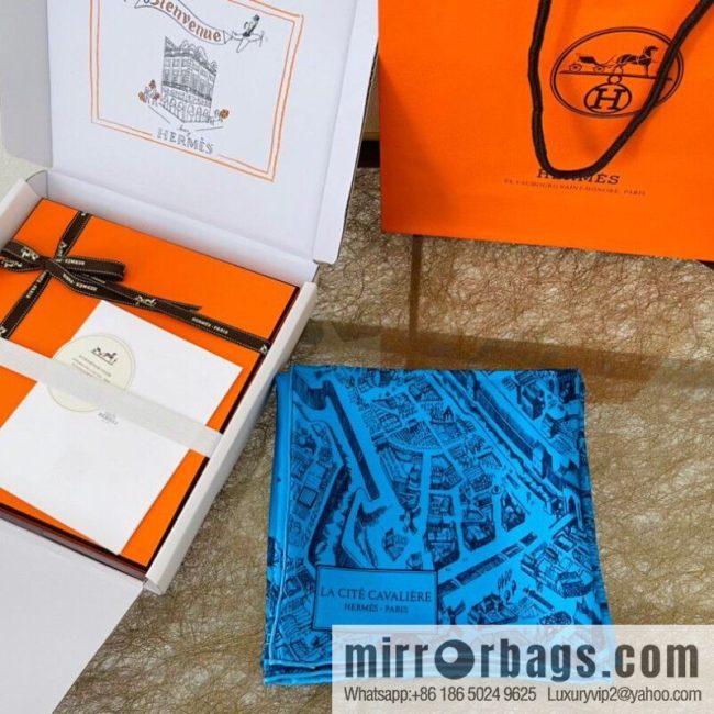 Hermes \"City of Horses\" 100% silk scarf