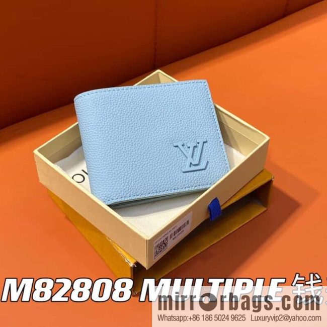 [Original order boutique] M82808 light blue full leather, short suit clip series MULTIPLE wallet m82273 82274 Aerogram series