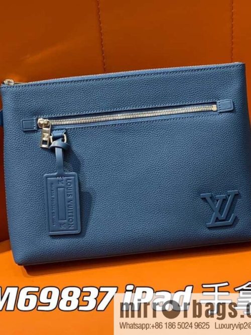 [Original single boutique] M69837 dark blue, full leather clutch bag series iPad clutch bag M81375 military green M69837 black M69837 gray M82270 blue