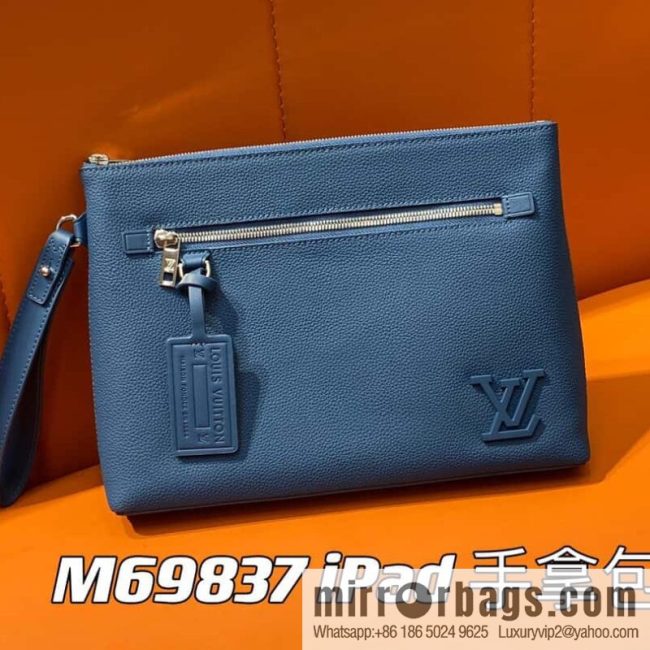 [Original single boutique] M69837 dark blue, full leather clutch bag series iPad clutch bag M81375 military green M69837 black M69837 gray M82270 blue