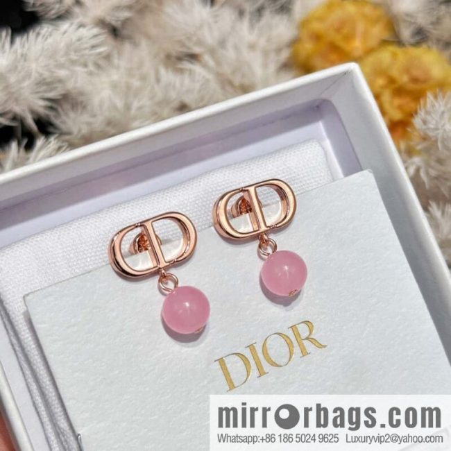 New ☑️ DIOR CD size pink pearl earrings stud earrings