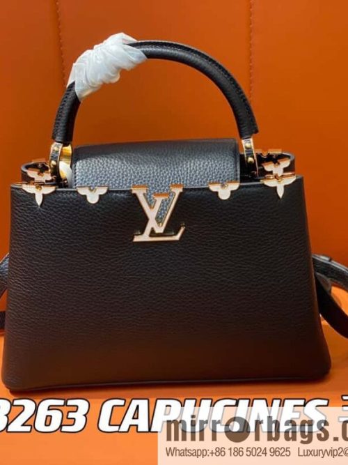 [Original single boutique] M23263 black full leather cap that English series CAPUCINES medium handbag Capucines BB Flower Crown handbag