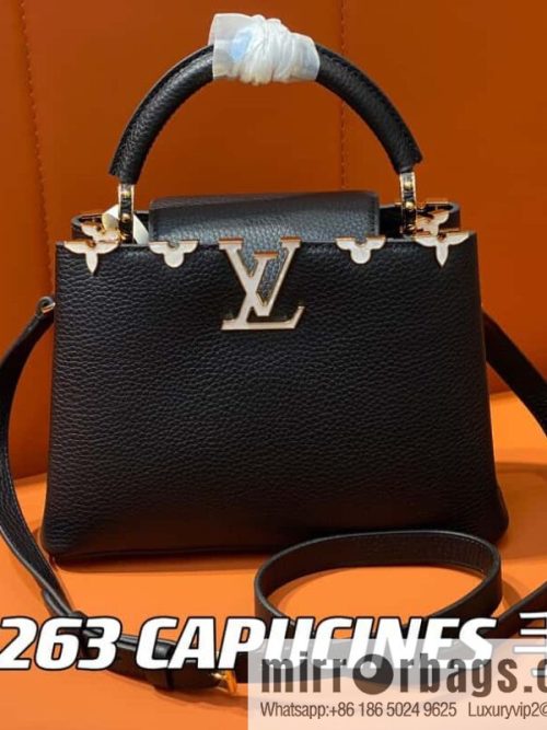 [Original order boutique] M23263 black full leather cap Naying series CAPUCINES BB handbag, this Capucines BB Flower Crown handbag