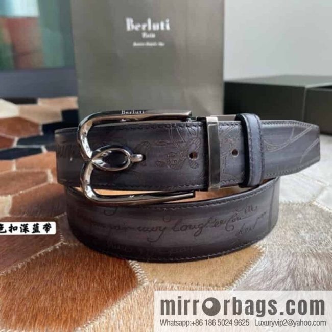 Berluti Stainless Steel Rotary Pin Metal Buckle 35mm Men\'s Business Belt - Image 2