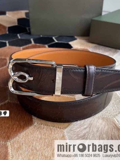 Berluti Stainless Steel Rotary Pin Metal Buckle 35mm Men\'s Business Belt