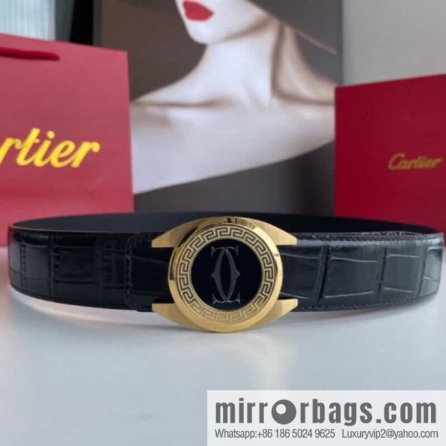 Cartier Cartier, stainless steel metal buckle imported cowhide fine imitation crocodile leather belt 3.5cm - Image 3