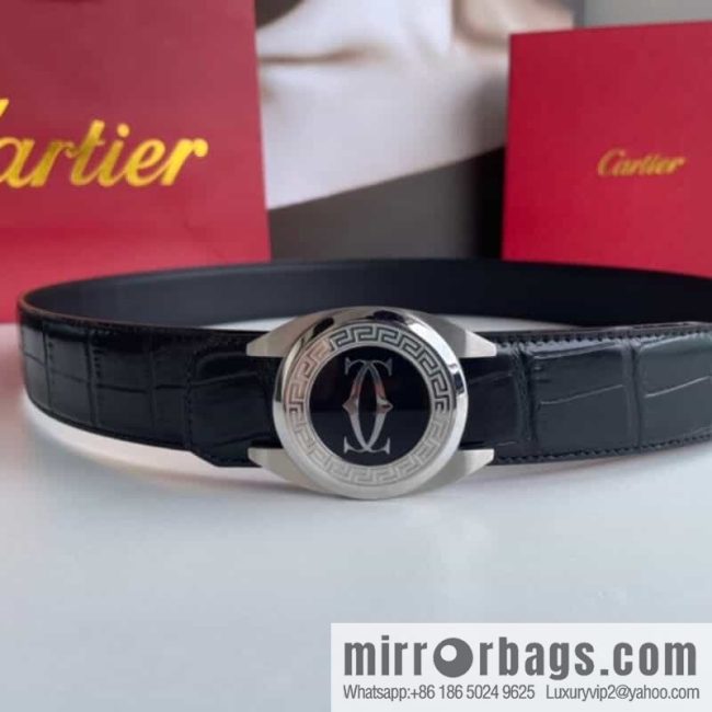 Cartier Cartier, stainless steel metal buckle imported cowhide fine imitation crocodile leather belt 3.5cm - Image 2