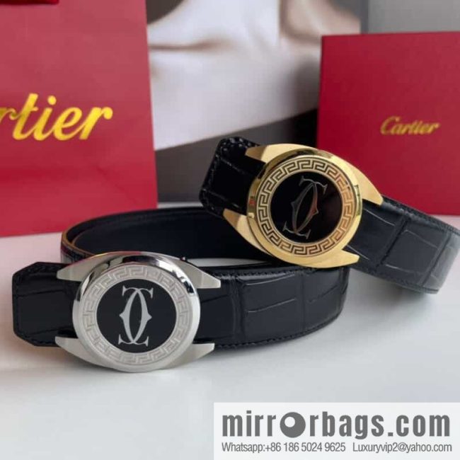 Cartier Cartier, stainless steel metal buckle imported cowhide fine imitation crocodile leather belt 3.5cm