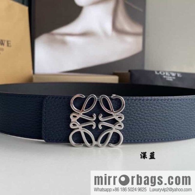 LOEVE Luo Yiwei stainless steel logo pattern metal buckle with the first layer of cowhide double-sided belt 40mm - Image 3