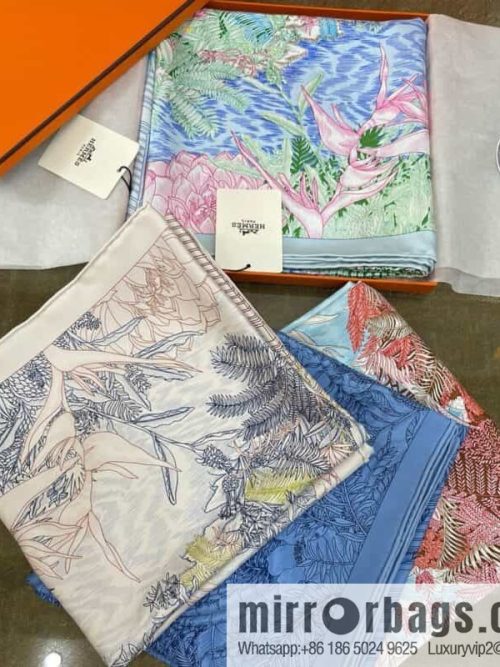 Hermes 100% silk handmade hemmed scarf