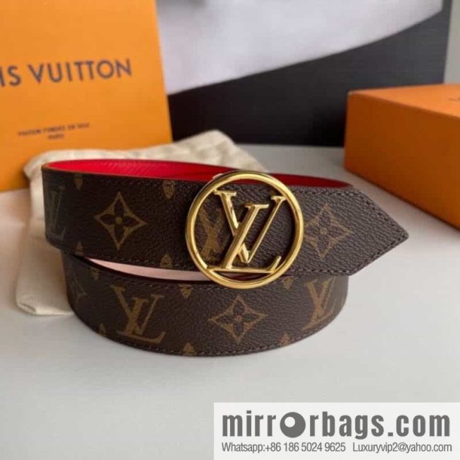 LV/Louis Vuitton, Gold Classic Round LV Buckle, Ladies LV Circle 35mm Double Sided Belt - Image 3