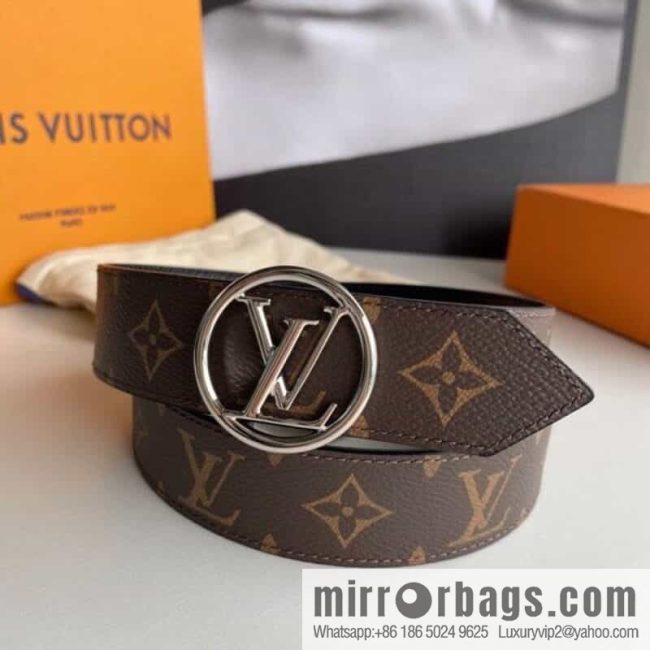 LV/Louis Vuitton, Gold Classic Round LV Buckle, Ladies LV Circle 35mm Double Sided Belt - Image 2