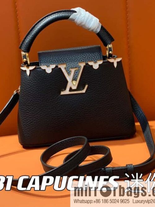[Original order boutique] M23263 black full leather cap that English series CAPUCINES mini handbag Capucines mini Flower Crown handbag