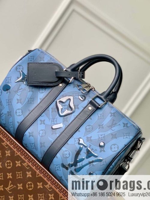 M22573 Crystal Dark Blue Travel Bags KEEPALL BANDOULIZRE 35 Handbags
