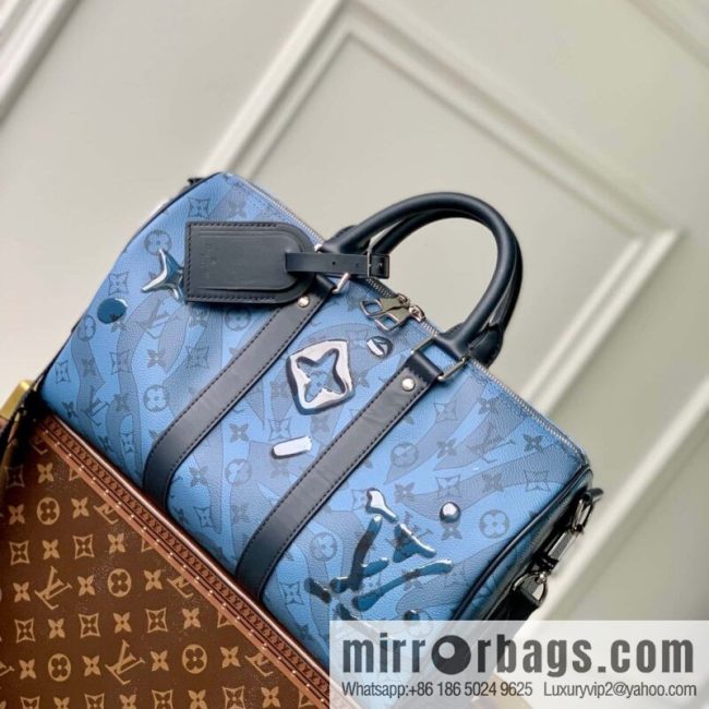 M22573 Crystal Dark Blue Travel Bags KEEPALL BANDOULIZRE 35 Handbags