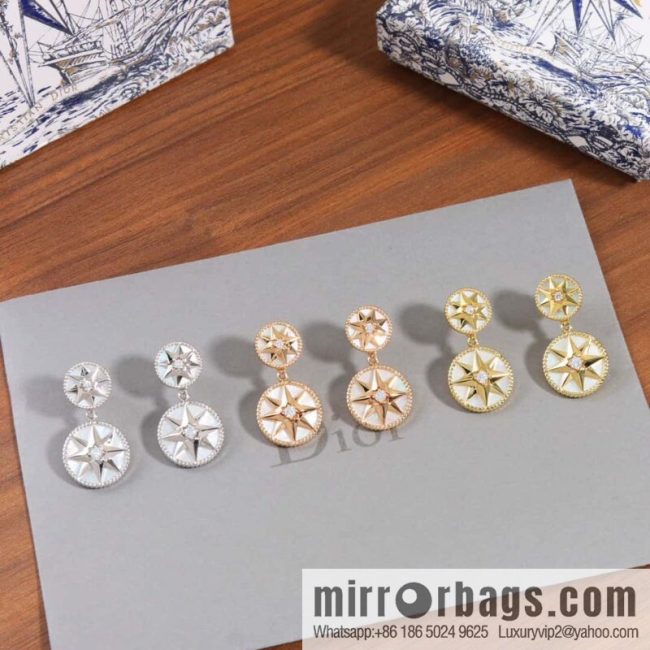 New ☑️ DIOR Dior octagram white fritillary compass stud earrings