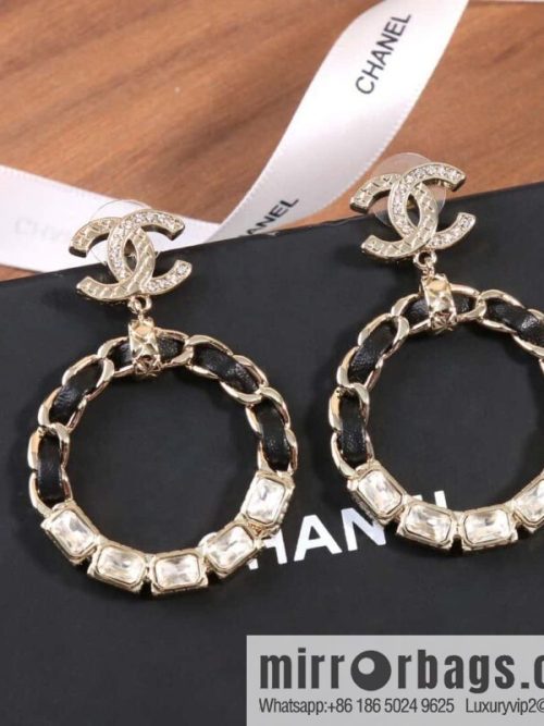 ☀️New ☑️ Chanel double c black leather rope round earrings stud earrings