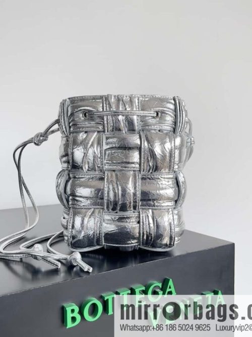 BottegaVeneta Bv small bucket bag pleated leather woven bucket bag model number: 717187 silver