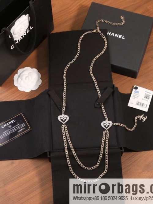 ☀️New ☑️ Chanel double c black leather rope peach heart love necklace waist chain belt