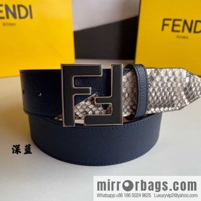 FENDI Fendi FF logo exquisite craftsmanship metal buckle first layer cowhide splicing snake skin belt - Image 4