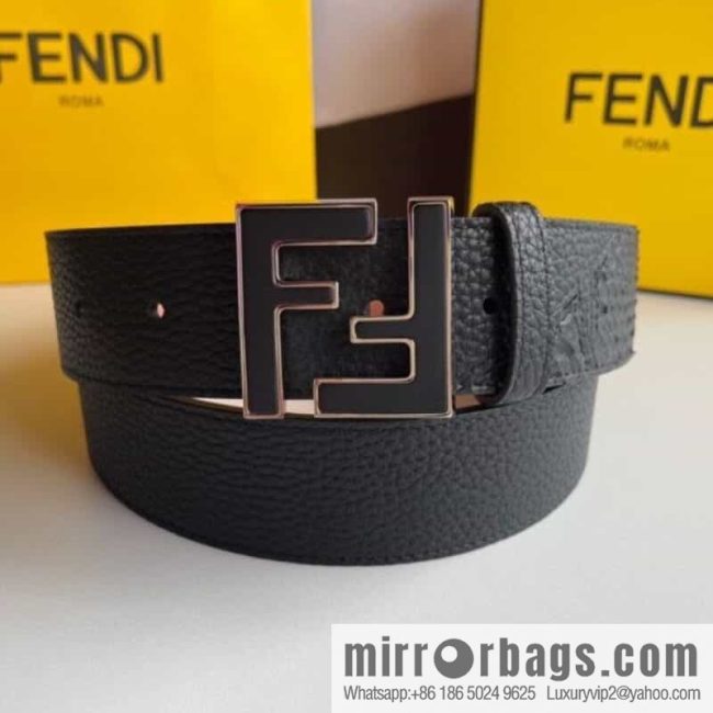 FENDI Fendi FF logo exquisite craftsmanship metal buckle first layer cowhide splicing snake skin belt - Image 3