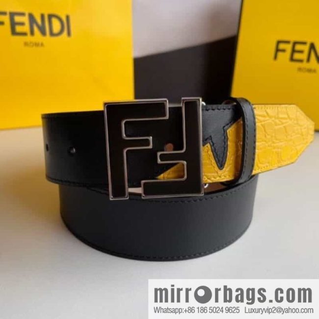 FENDI Fendi FF logo exquisite craftsmanship metal buckle first layer cowhide splicing snake skin belt - Image 2