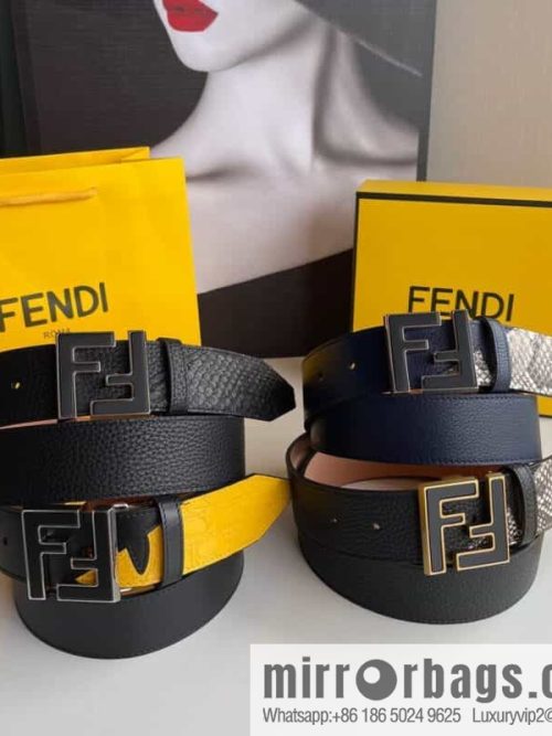 FENDI Fendi FF logo exquisite craftsmanship metal buckle first layer cowhide splicing snake skin belt