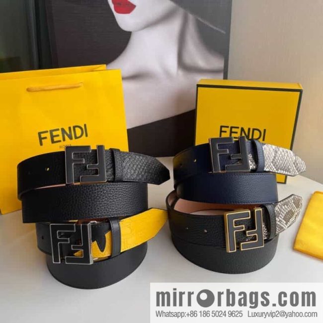 FENDI Fendi FF logo exquisite craftsmanship metal buckle first layer cowhide splicing snake skin belt