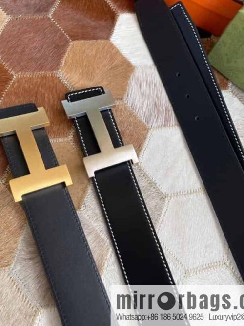 Hermes Hermes, fine steel four-corner solder joint metal buckle with first layer cowhide double-sided men\'s 3.8cm belt