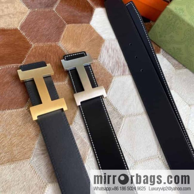 Hermes Hermes, fine steel four-corner solder joint metal buckle with first layer cowhide double-sided men\'s 3.8cm belt