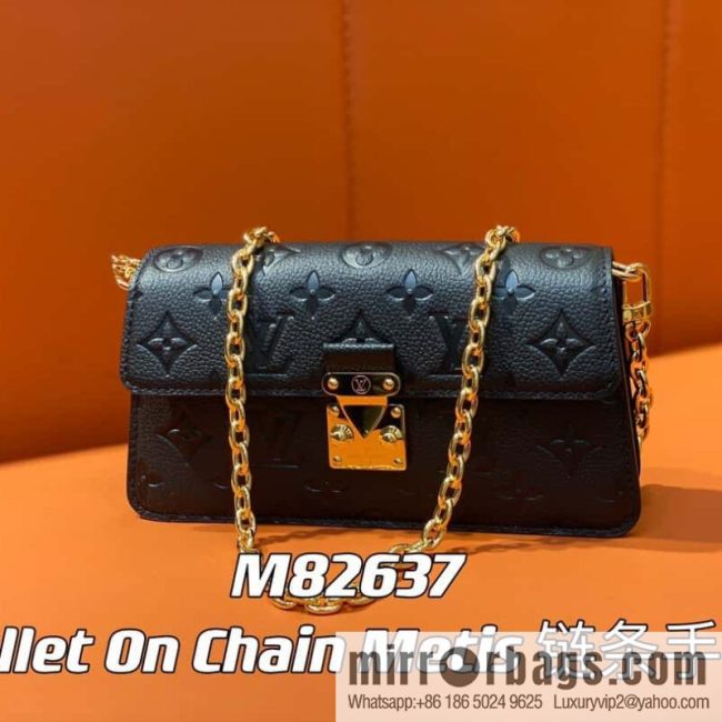 [Original single boutique] M82637 black full leather embossed chain bag series Wallet On Chain Metis chain strap handbag M82836 82637